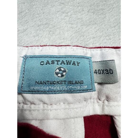 Castaway Nantucket Island Corduroy Pants 40x30 Red Embroidered Holiday Preppy Am - Picture 5 of 9